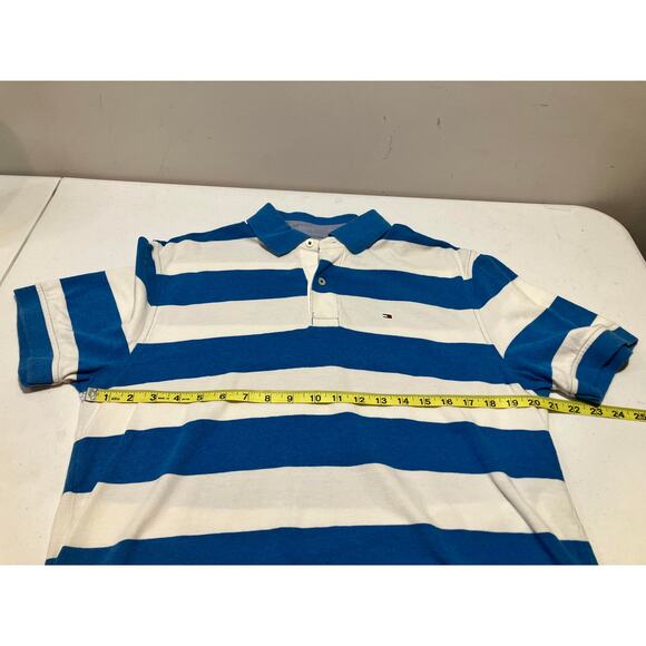 VTG Y2K Tommy Hilfiger Rugby Short Sleeve Polo Shirt Blue White Mens Size M - Picture 5 of 7